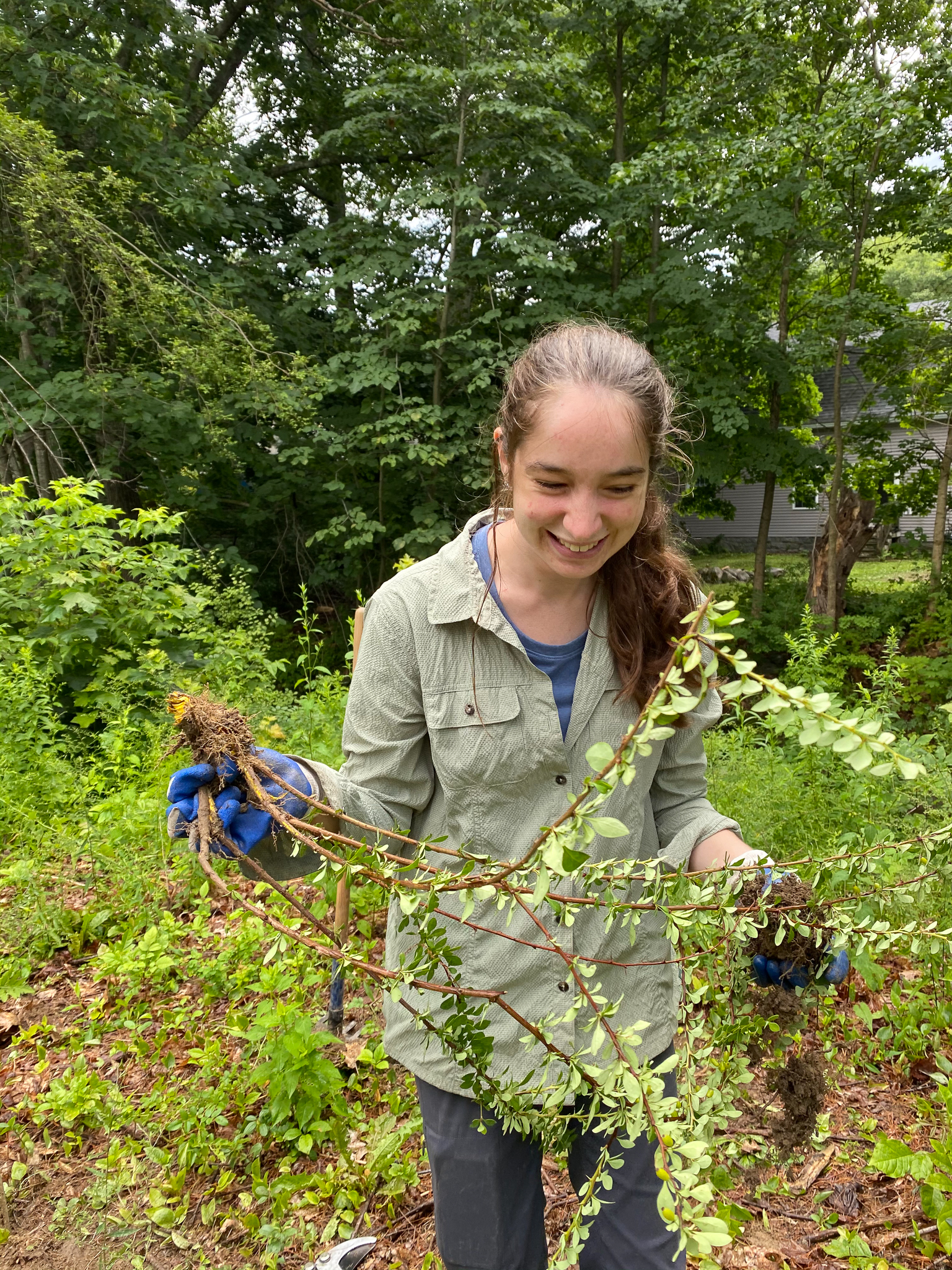 Intern with Pulled Invasive Plant