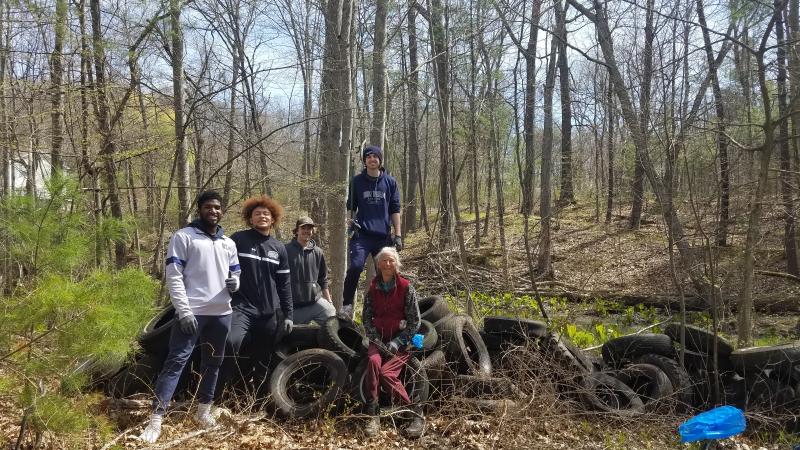 Volunteers with trash