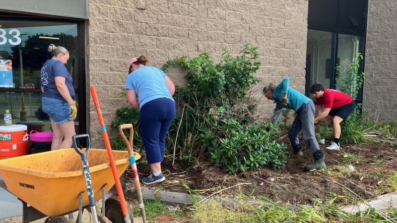 VOLUNTEERS installing a garden