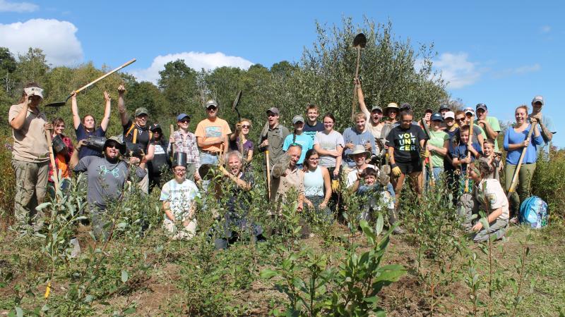 Volunteers planting native shrubs.