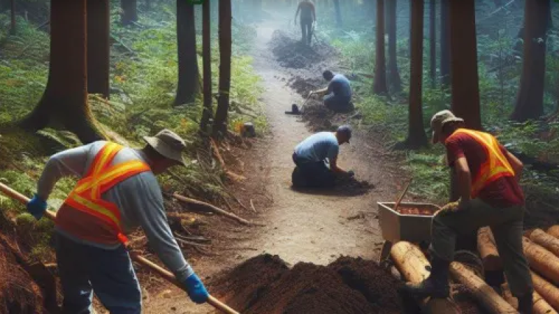 volunteers helping fix trails