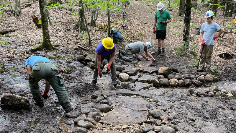 volunteers on trail