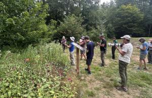 Volunteers looking at old field