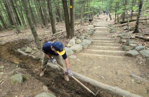 trail work on wooden steps