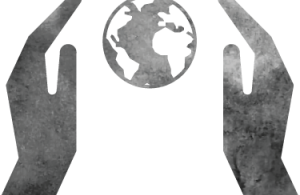 Hands holding earth graphic
