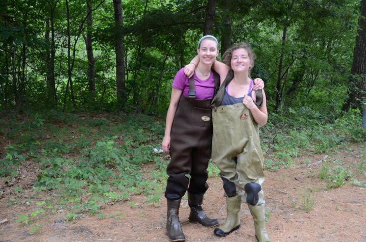 Summer interns in waders