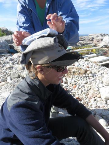 Jo with bird on hat