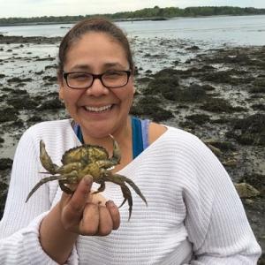 Gabby Bradt with crab