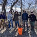 Volunteers removing woody invasive plants