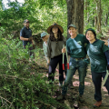 volunteers with invasive plants and tools